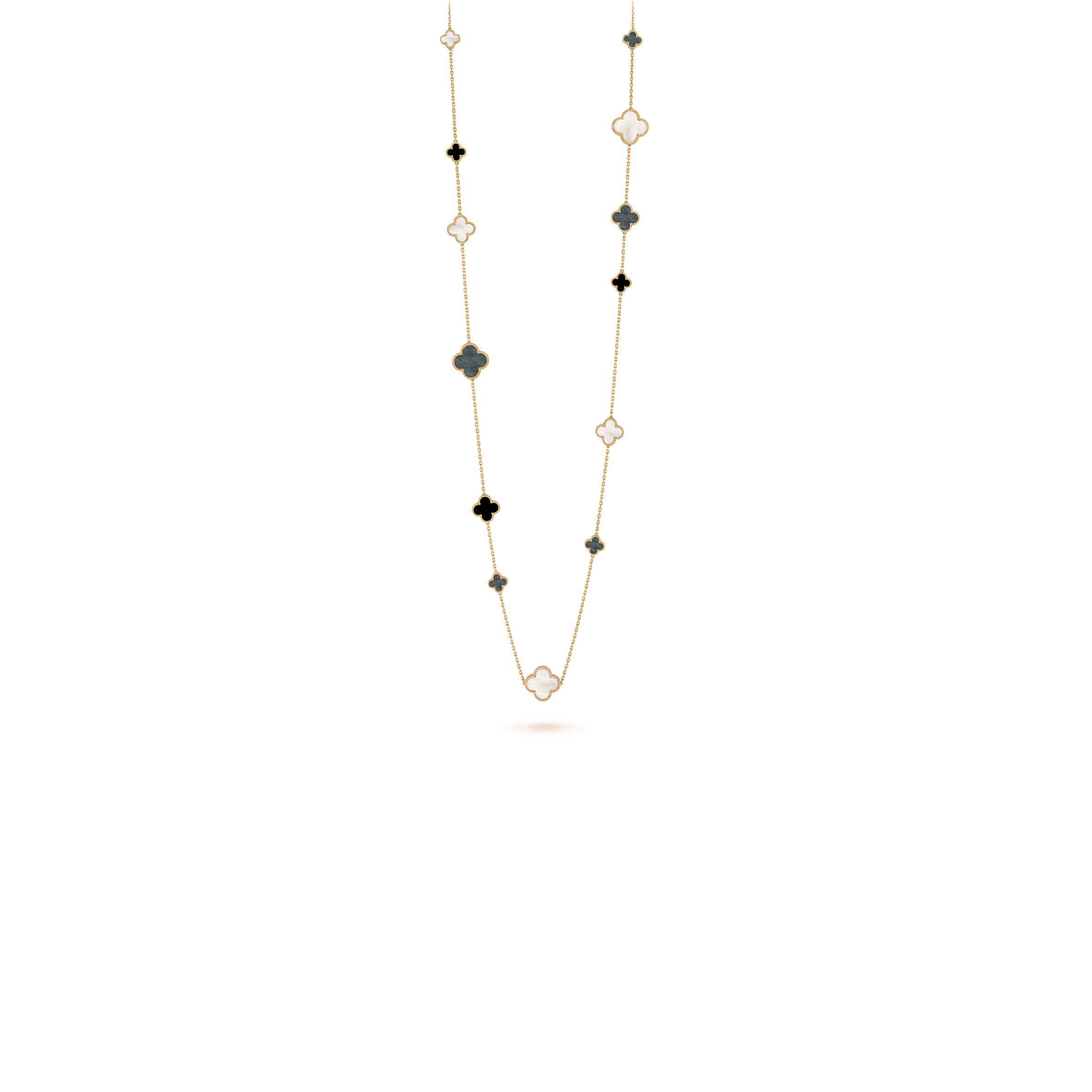 VAN CLEEF ARPELS MAGIC ALHAMBRA LONG NECKLACE, 16 MOTIFS - YELLOW GOLD, MOTHER-OF-PEARL, ONYX  VCARD79400